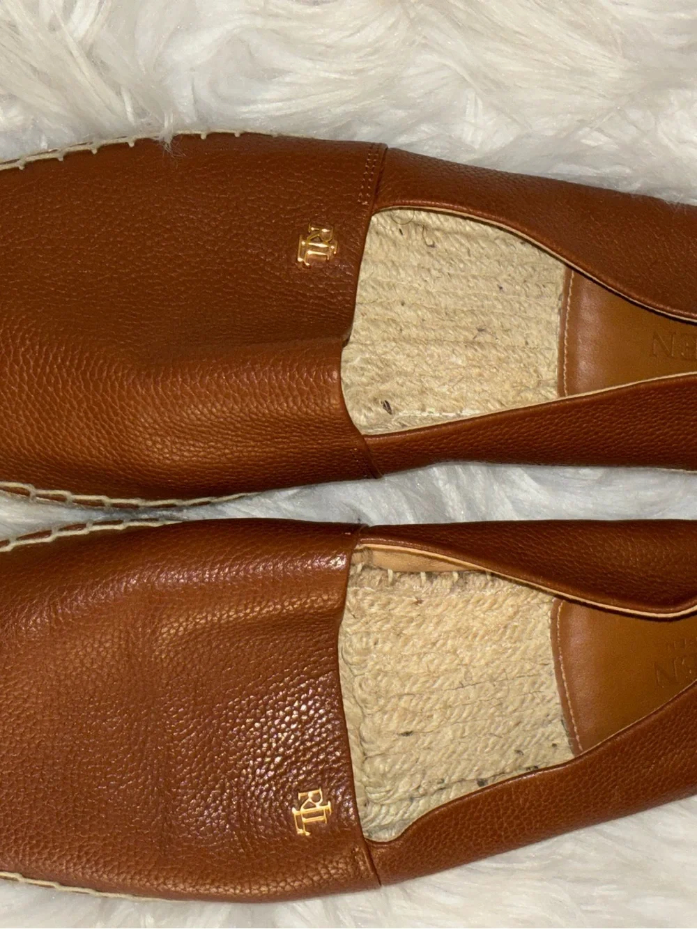 Lauren Ralph Lauren Cameryn espadrille flat in tan tumbled leather Sz 10